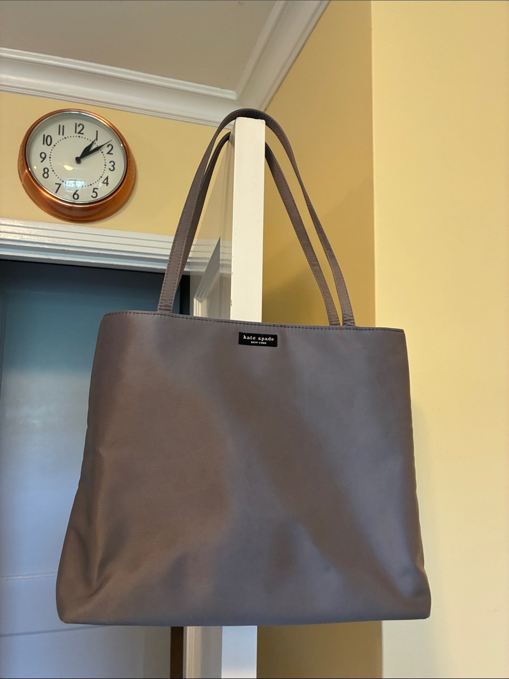 kate spade gray satin tote with dual straps
